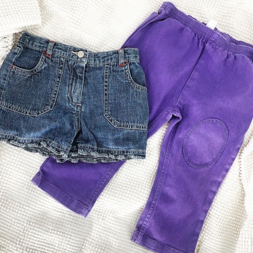 Janie Jack Shorts Denim Bundle Pants Purple Blue Ruffle 18 24 Months Cotton